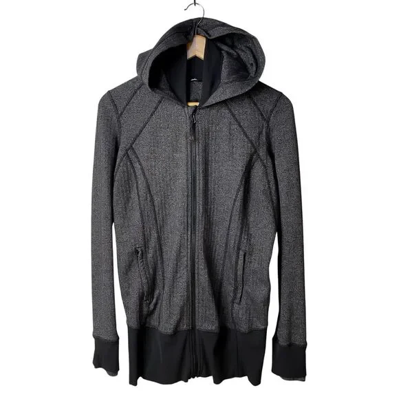 Lululemon Daily Practice Jacket Womens 10 Heathered Gray Black Zip Up Thumbholes - Picture 3 of 10